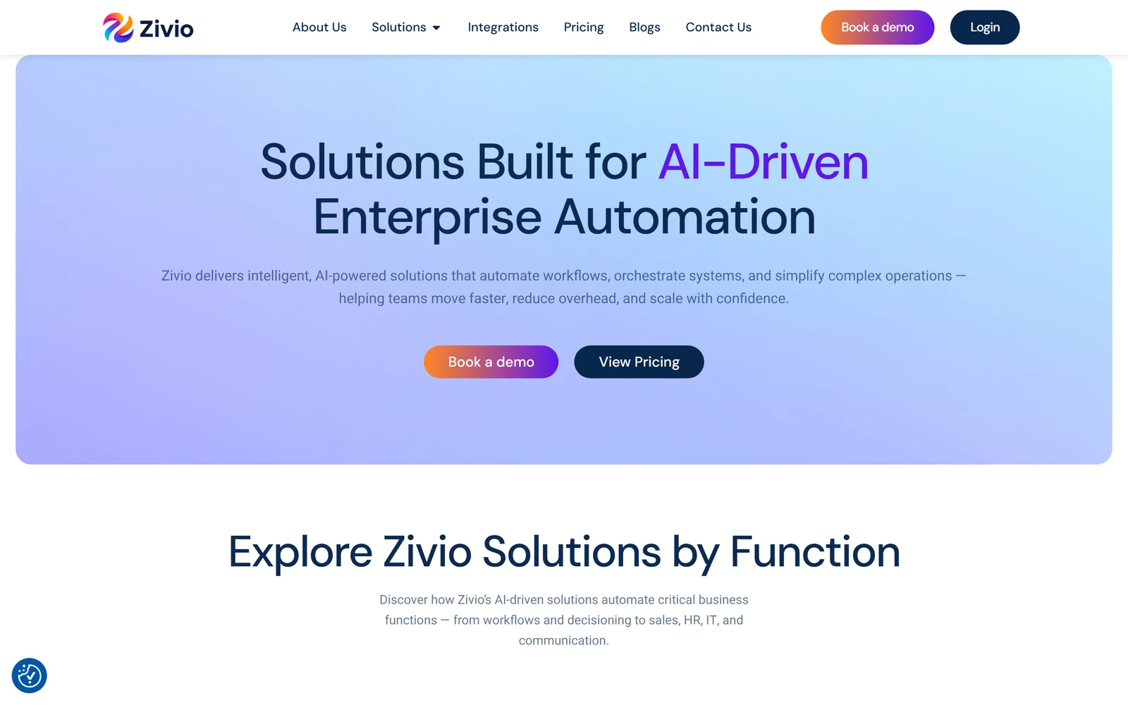 Six function-specific automation solutions, each positioned for its buyer.