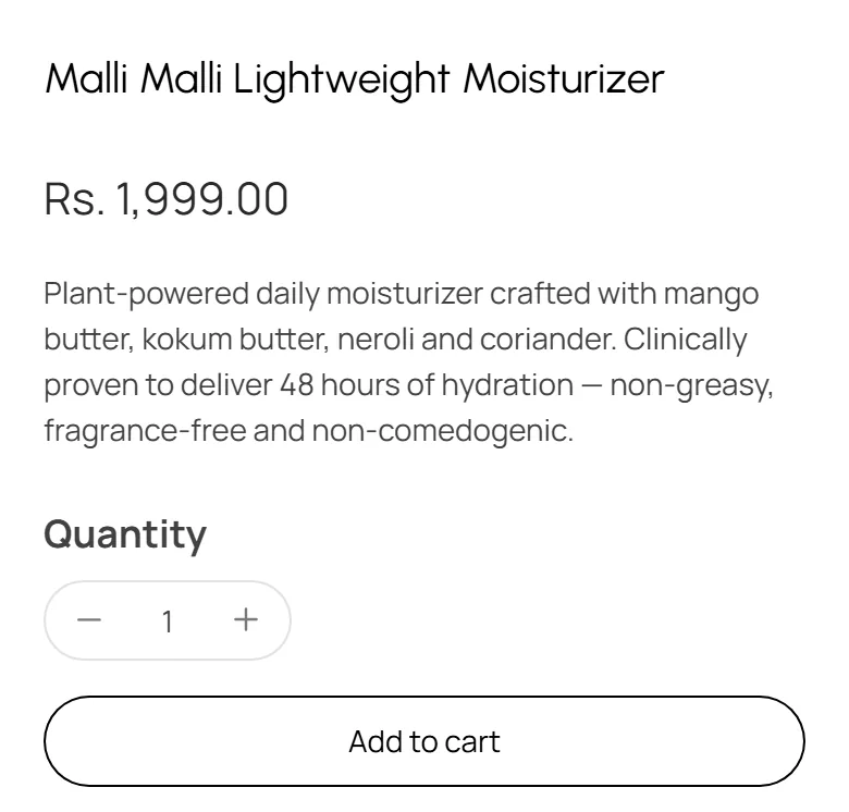 The previous buy box: product name, price, quantity and an Add to cart button