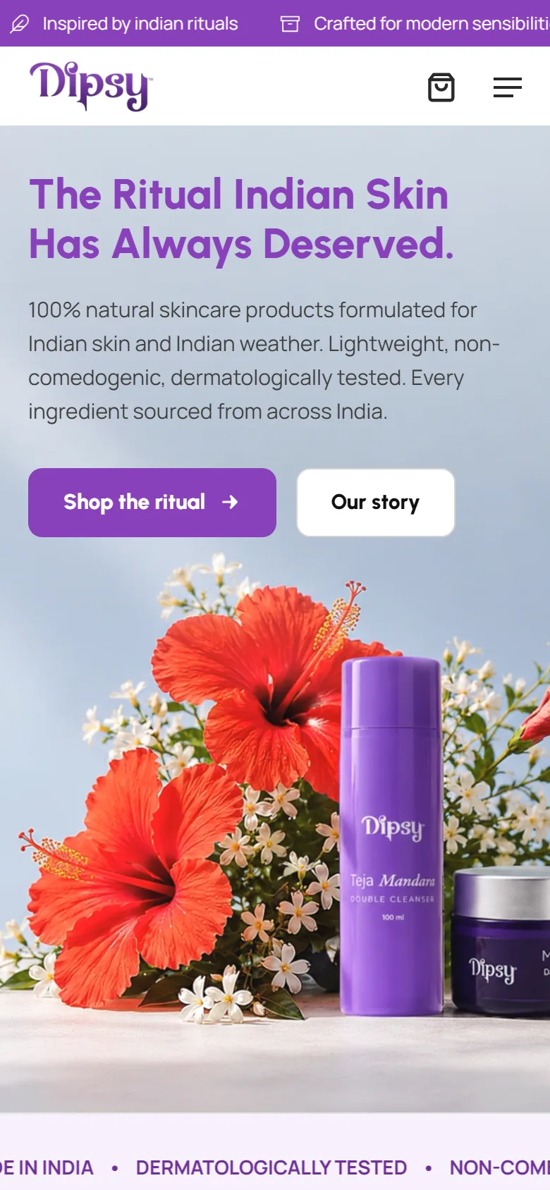 Dipsy's new homepage on a phone