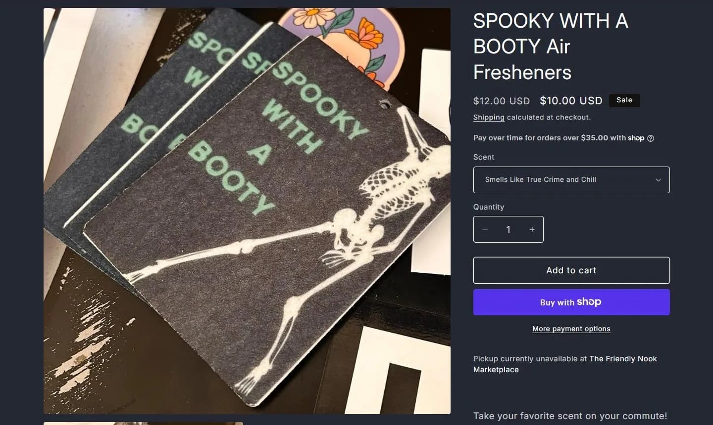 Store data, air freshener product page, new site, desktop view. The close-up of the three skeleton fresheners, on the live store today.