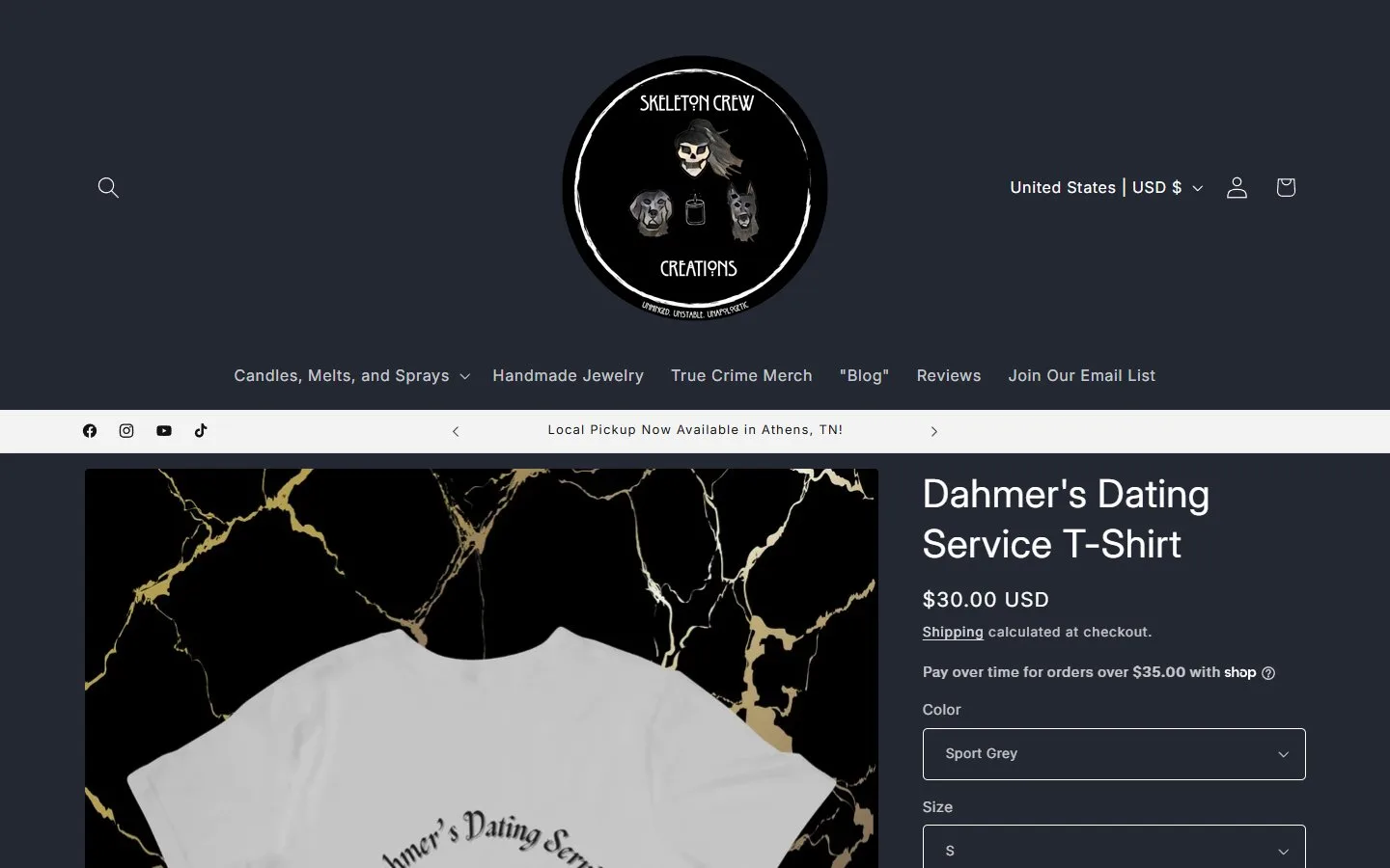 Product page: T-shirt, first screen, old site, desktop view. Add to cart at 1,038 px, below the fold.