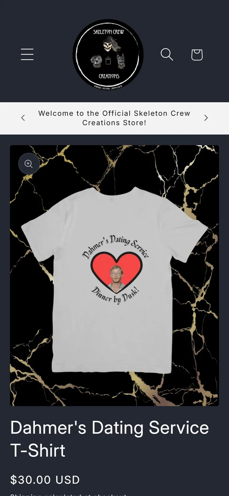 Product page: T-shirt, first screen, old site, phone view. Add to cart at 1,038 px, below the fold.