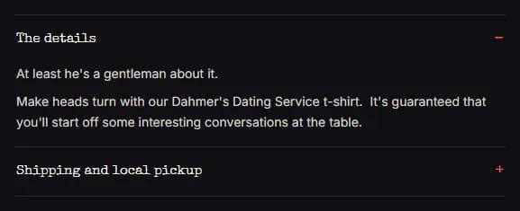 Product page: T-shirt, description, new site, desktop view. 'The details' tab with a shipping tab collapsed under it.
