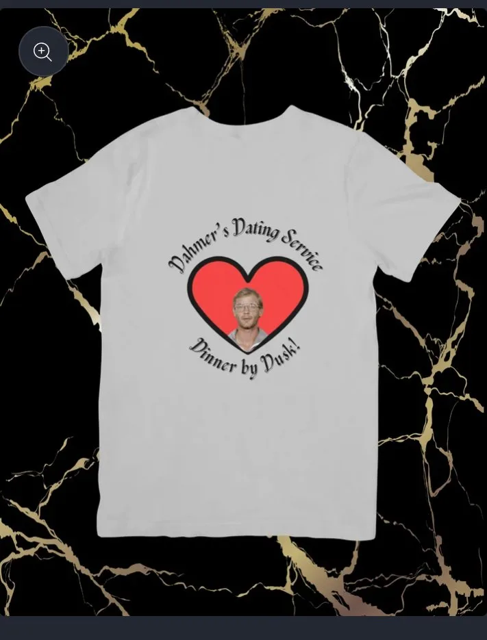 Product page: T-shirt, gallery, old site, phone view. The single product photo with a zoom button over it.