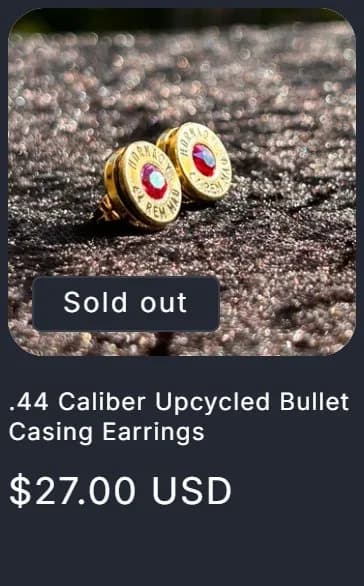 Collection page, sold-out card, old site, phone view. A 'Sold out' pill over the photo.