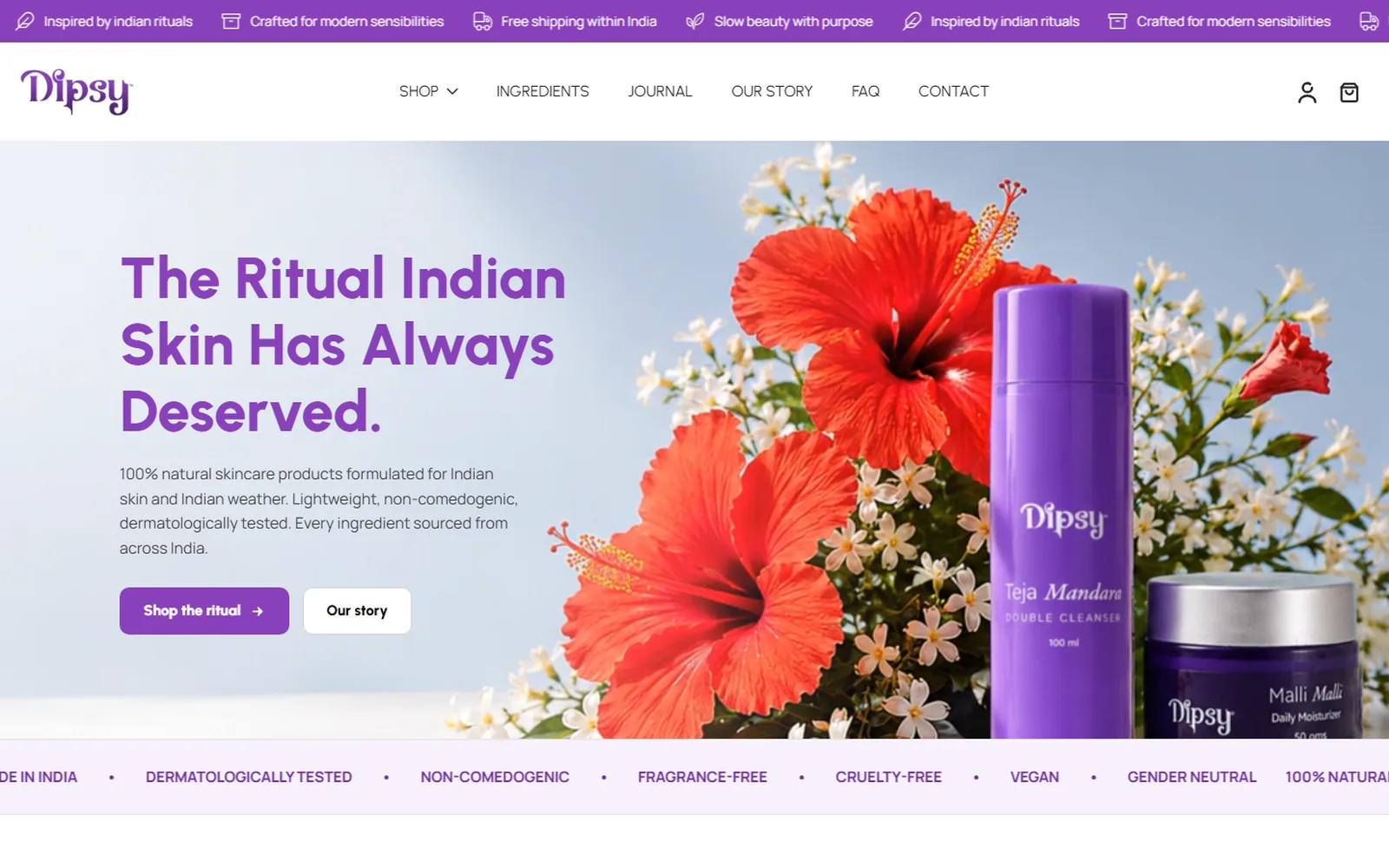 Dipsy clean skincare Shopify store, an ongoing WitsCode SEO engagement