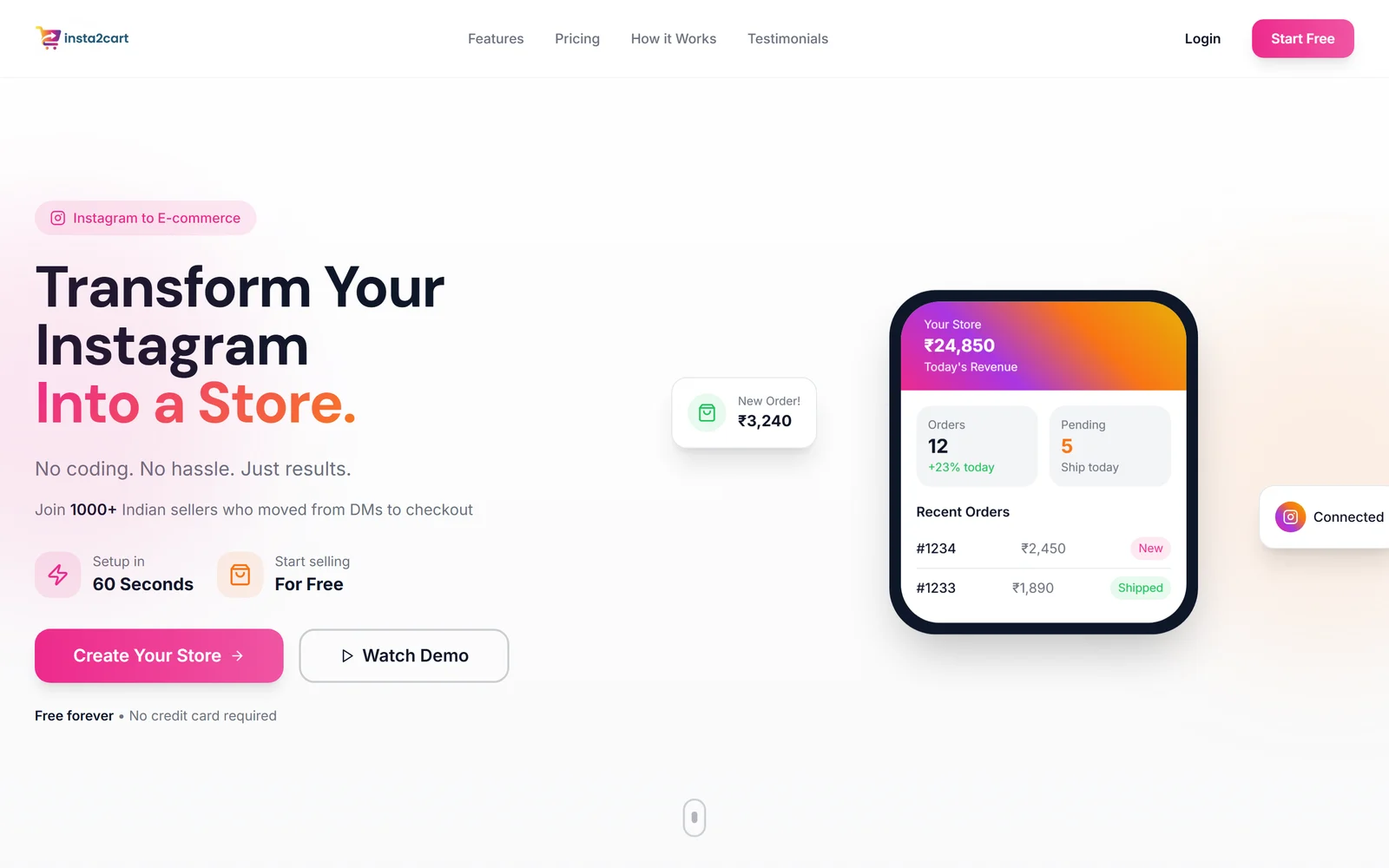 Insta2cart website built by WitsCode