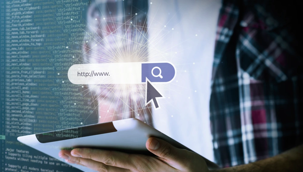 Graphic showing AI search network and data connections symbolizing advanced search strategy preparation for future AI-driven discovery.